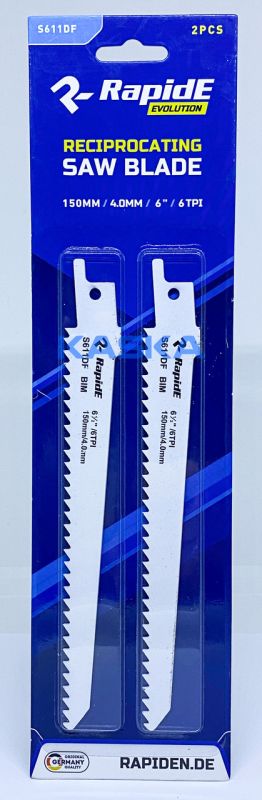 Пильное полотно для сабельных пил RapidE Sabre Blade - S611DF Wood and Metal L=150mm (2 Штук)