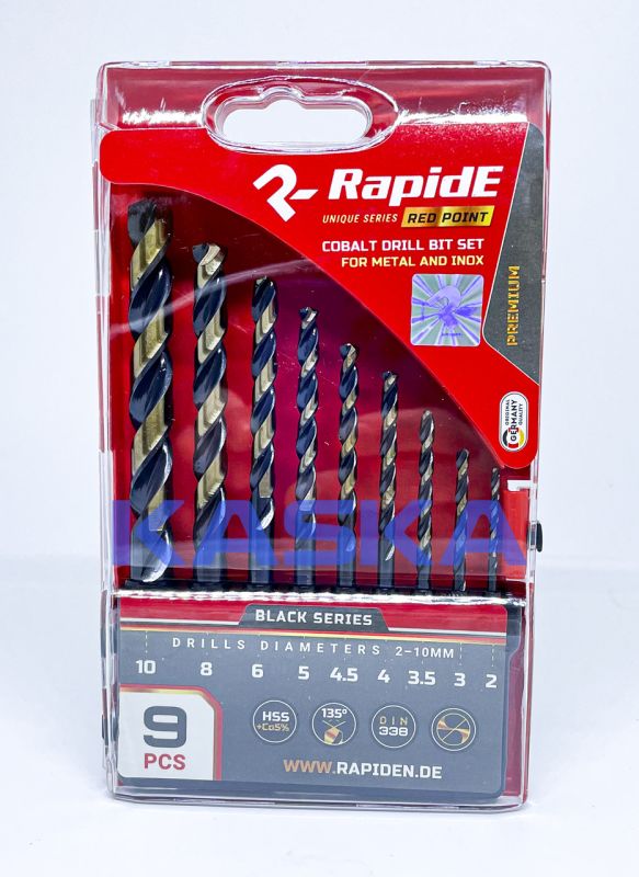 Набір кобальтових свердел по металу RapidE RED POINT 9шт Black Series (2,3,3.5,4,4.5,5,6,8,10)