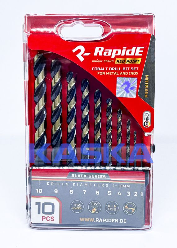 Набір кобальтових свердел по металу RapidE RED POINT 10шт Black Series (1,2,3,4,5,6,7,8,9,10)