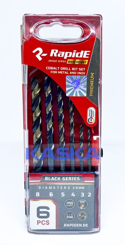 Набір кобальтових свердел по металу RapidE RED POINT 6шт Black Series (2,3,4,5,6,8)